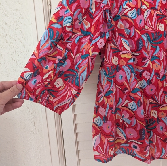 Floral Ruffle Sleeve Top - Pink and Blue - Picture 3 of 7